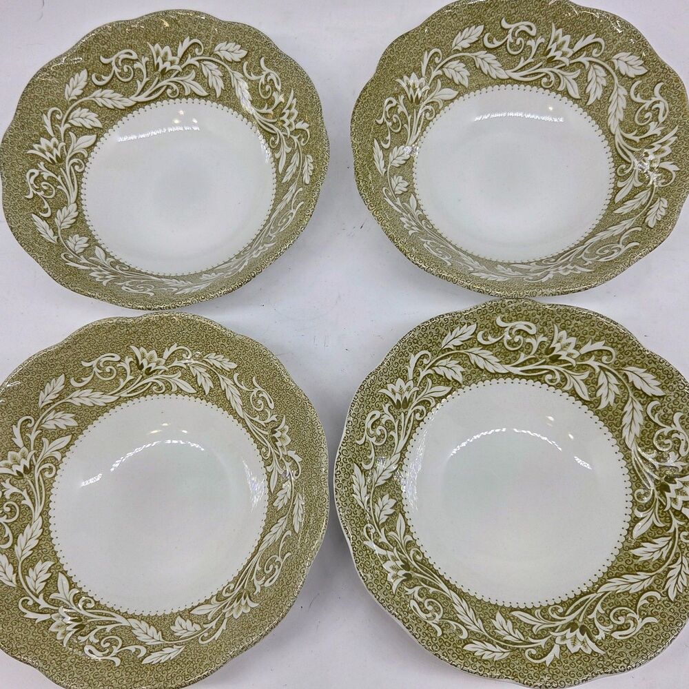 J & G Meakin English  Sterling Renaissance Green Bowls 6 3/8" Set of 4 READ DESC